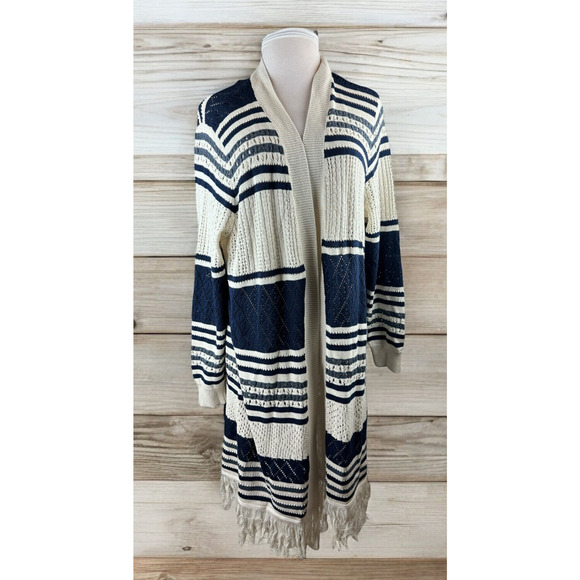 Cato Sweaters - NWT Cato Duster Long Cardigan Sweater Open Knit Crochet Blue Plus Size 26/28
